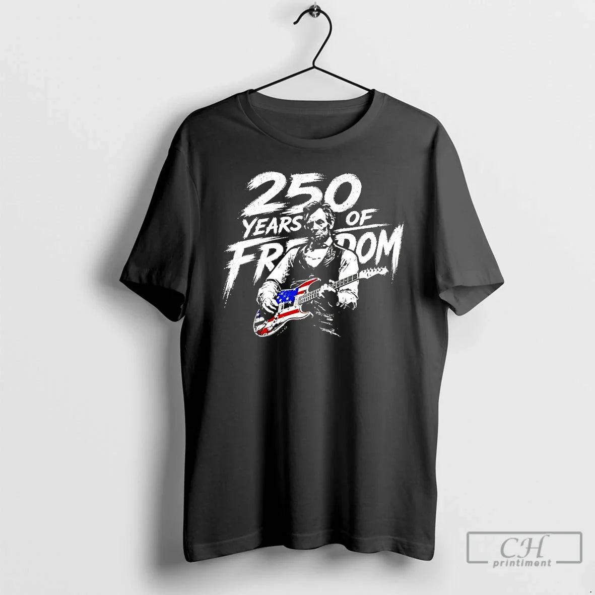 Premium Abraham Lincoln Playing Guitar 250 Years Of Freedom American Flag Unisex , , , Long Sleeve Tee