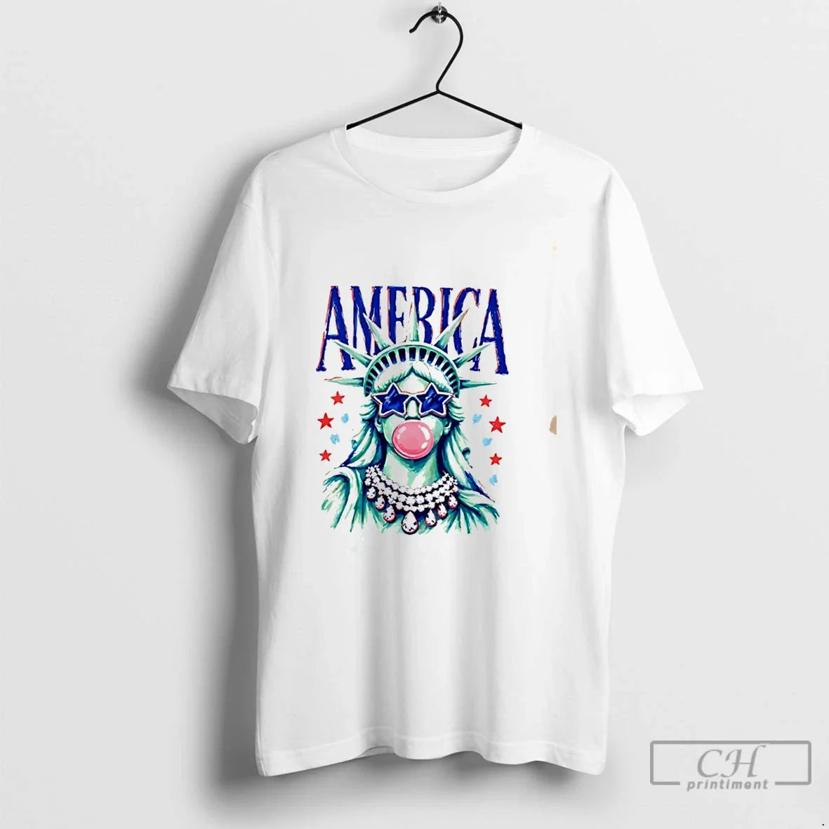 Premium America Statue Of Liberty Blowing Bubble Gum 4th Of July Tee T Shirts Sweater Unisex , , , Long Sleeve Tee