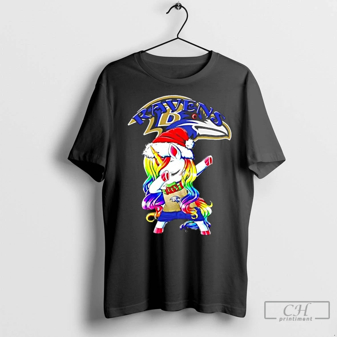 Premium Baltimore Ravens X Unicorn Santa Hat Dabbing Merry Christmas