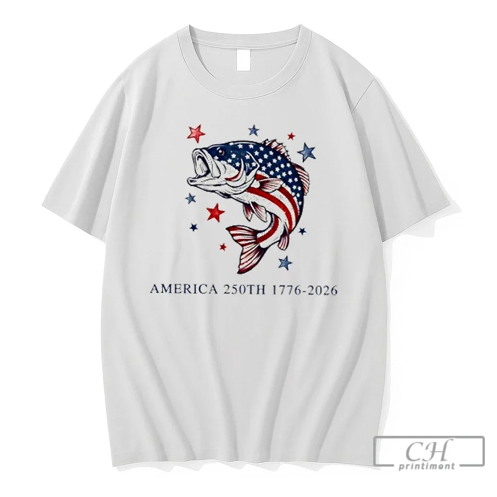 Premium Bass Fish American Flag Patriotic America 250th 1776 2026 Unisex , , , Long Sleeve Tee