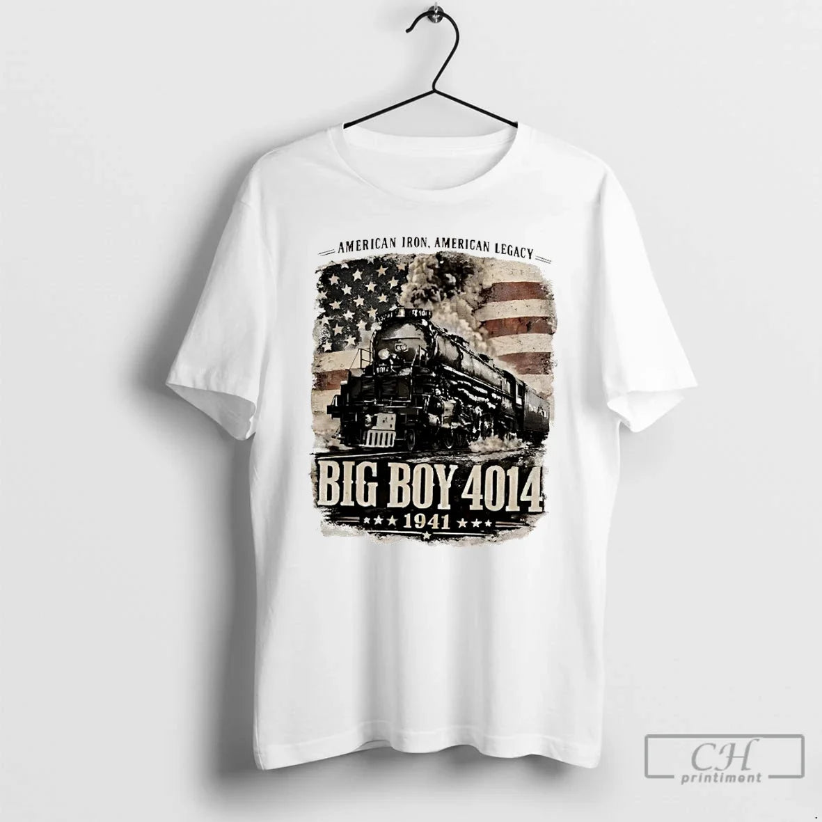 Premium Big Boy 4014 Steam Locomotive 1941 American Flag Vintage Unisex , , , Long Sleeve Tee