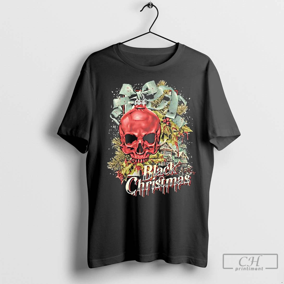 Premium Black Chrismas Seasons Greetings Skull