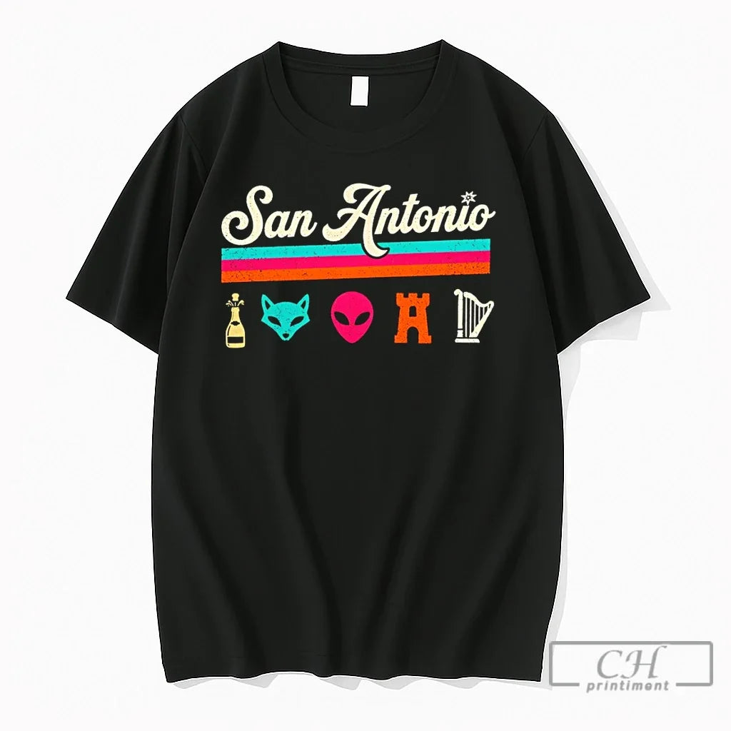 Premium Champagne Fox Alien Castle Harp Icons San Antonio Spurs Basketball Nba T Shirts Sweater