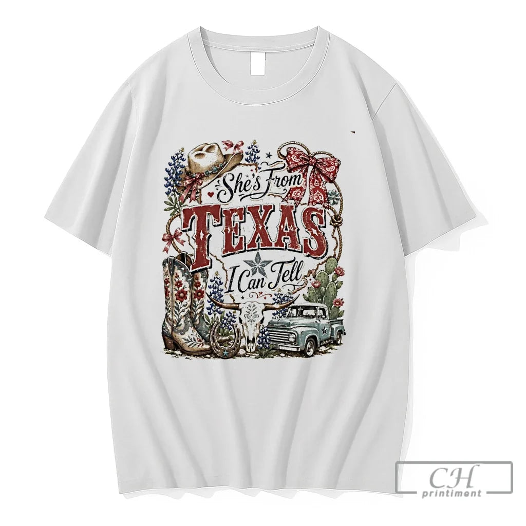 Premium Cowboy Boots Bluebonnet Pickup Truck Shes From Texas I Can Tell Text T Shirts Unisex , , , Long Sleeve Tee