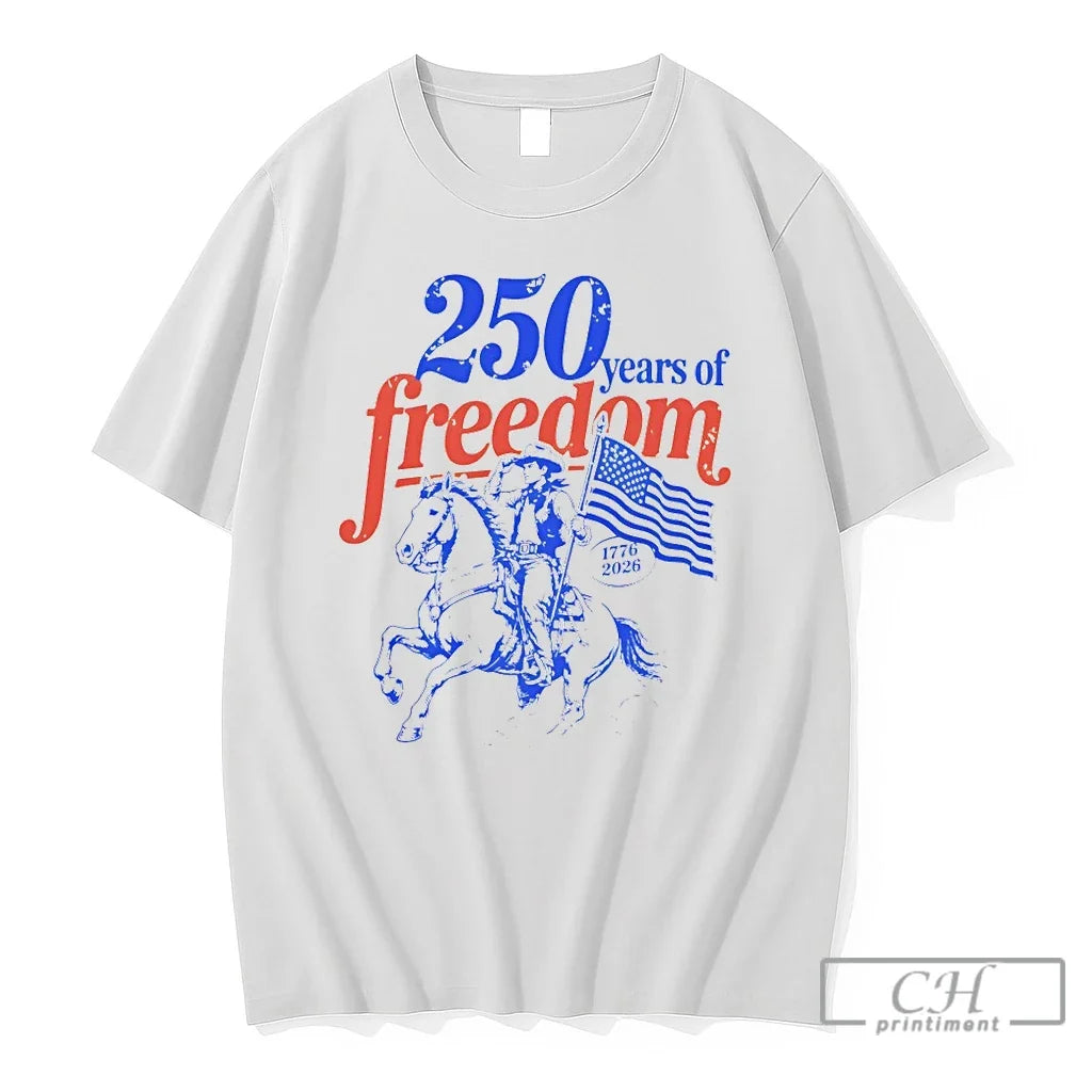 Premium Cowboy Riding Horse Holding American Flag 250 Years Of Freedom 1776 2026 T Shirts Unisex , , , Long Sleeve Tee