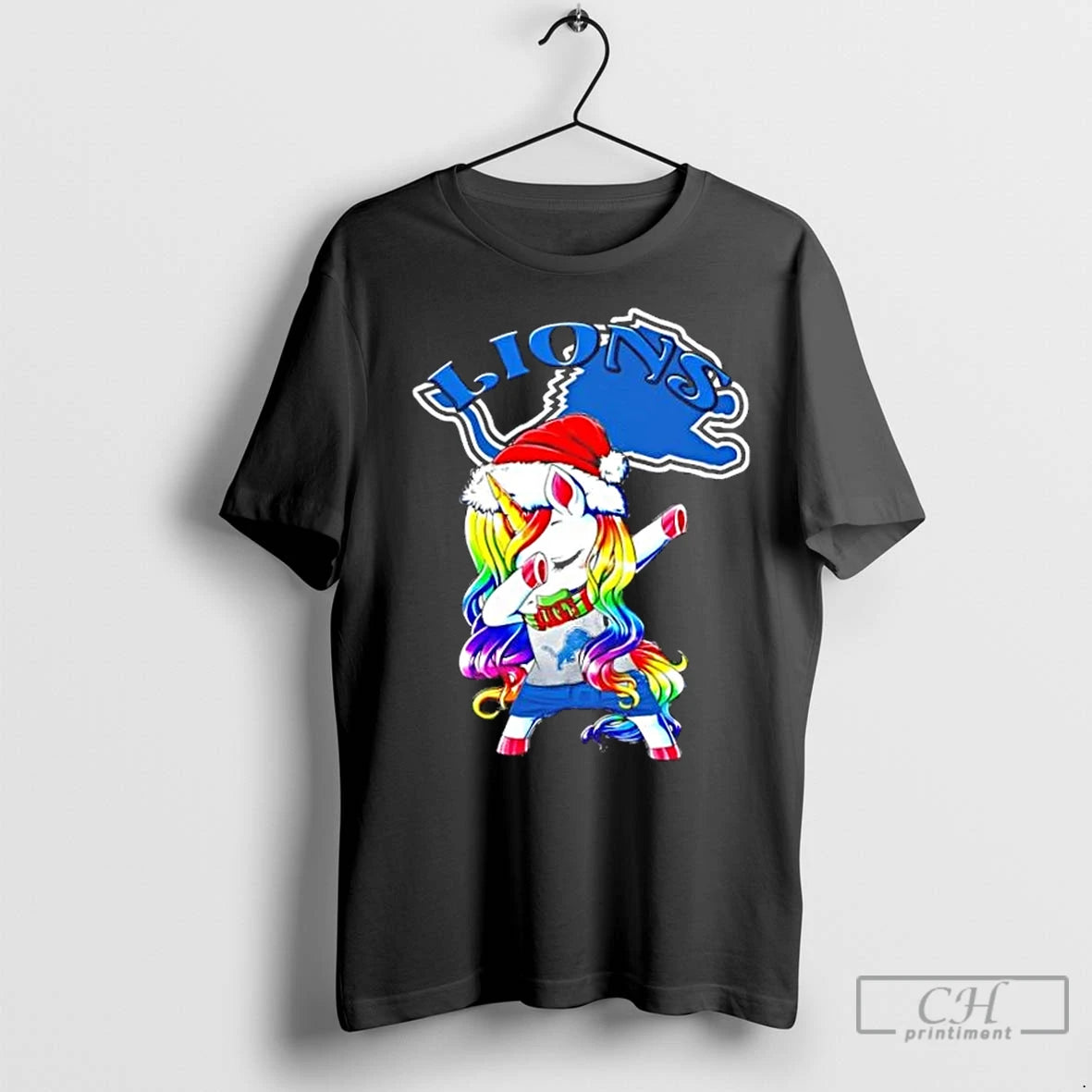 Premium Detroit Lions X Unicorn Santa Hat Dabbing Merry Christmas