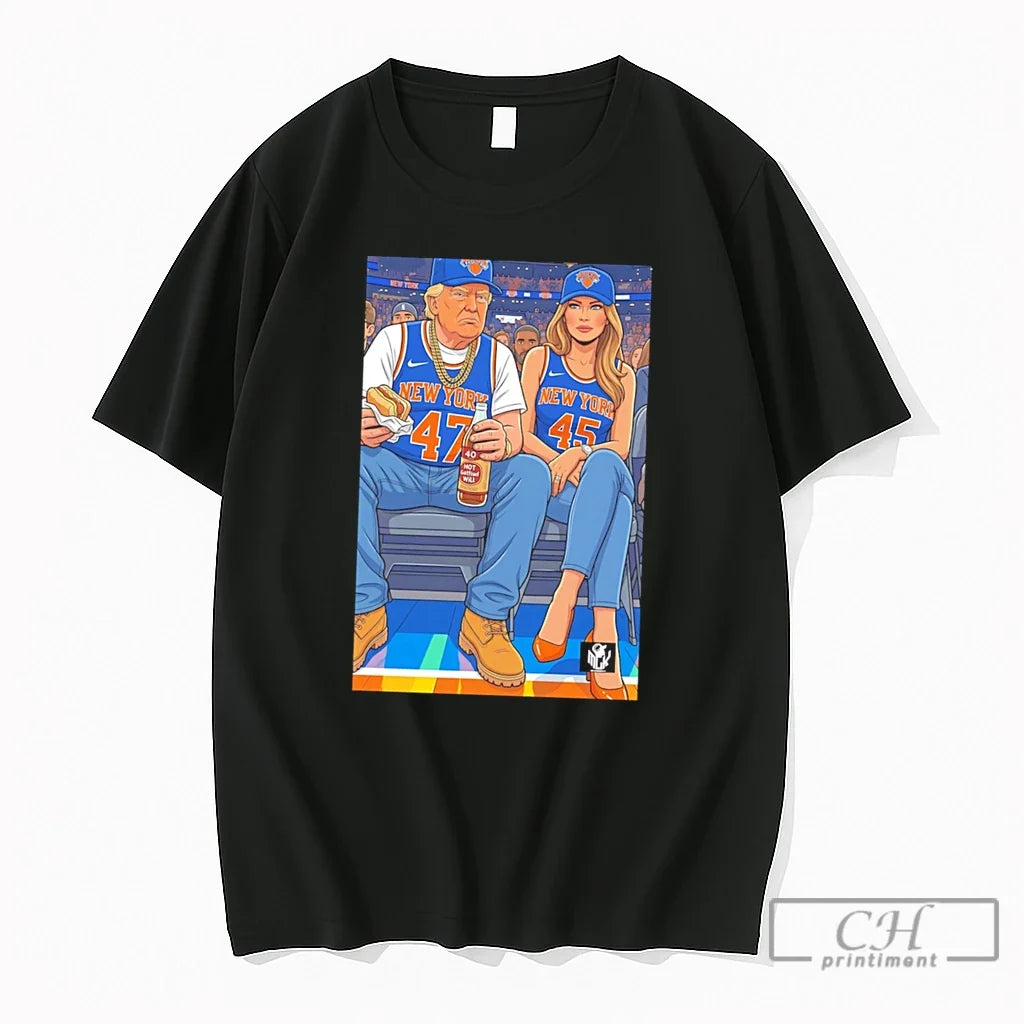 Premium Donald Trump And Melania Trump Wearing New York Cartoon Tee Unisex , , , Long Sleeve Tee