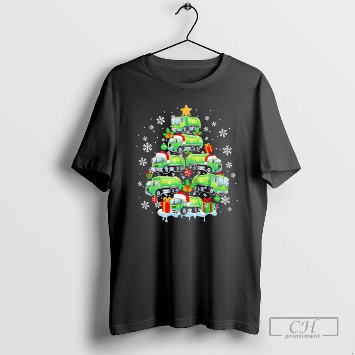 Premium Garbage Truck Santa Christmas Tree Joyful Driver Boys Family Black Shirt Sweater