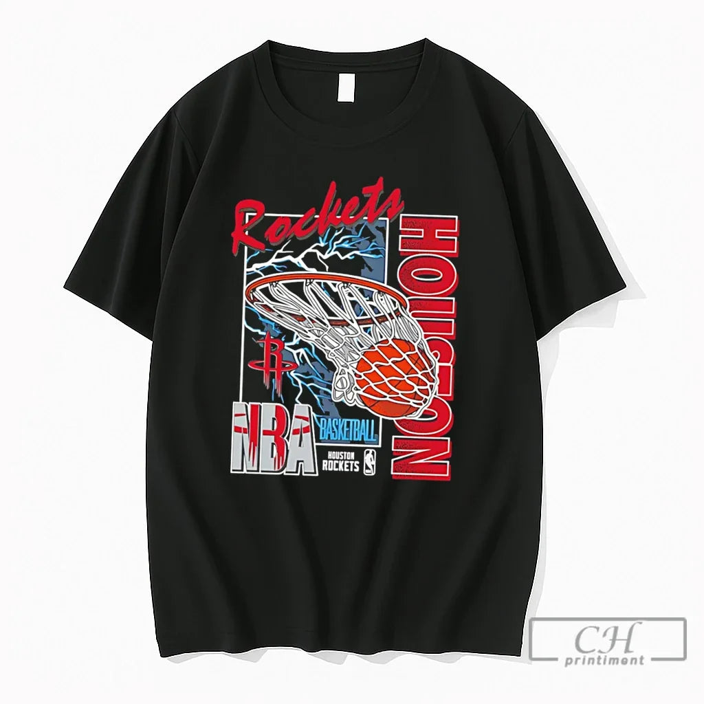 Premium Houston Rockets Lightning Swish Graphic Tee Unisex , , , Long Sleeve Tee