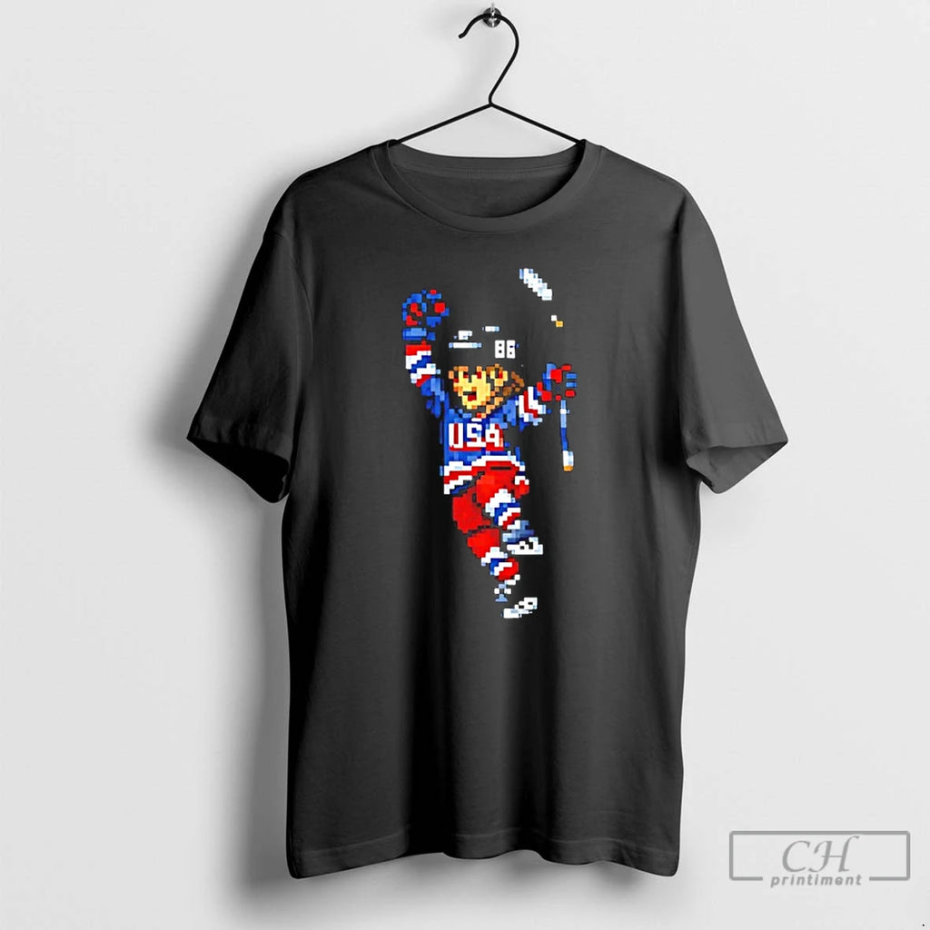 Premium Jack Hughes Pixel Art Hockey 2026 Usa Golden Goal