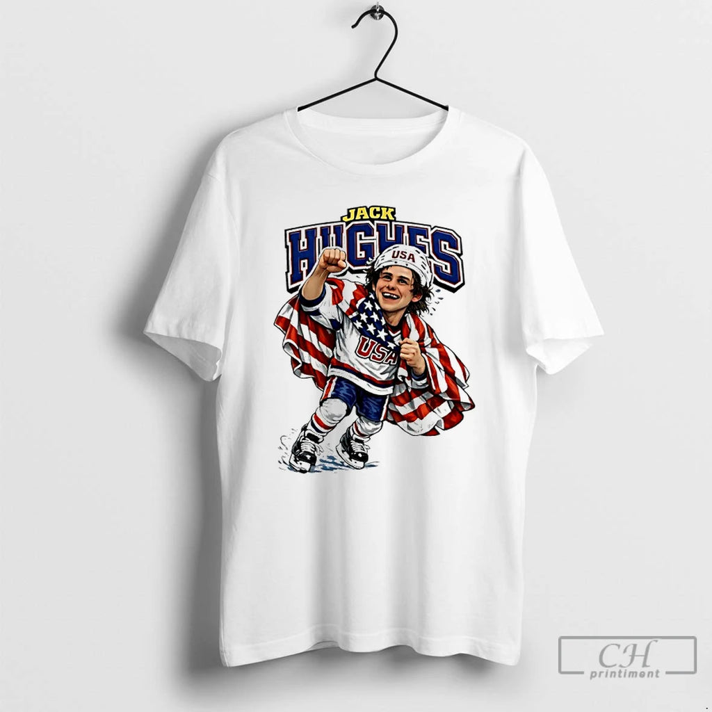 Premium Jack Hughes Usa Hockey Olympic Gold Goal Caricature