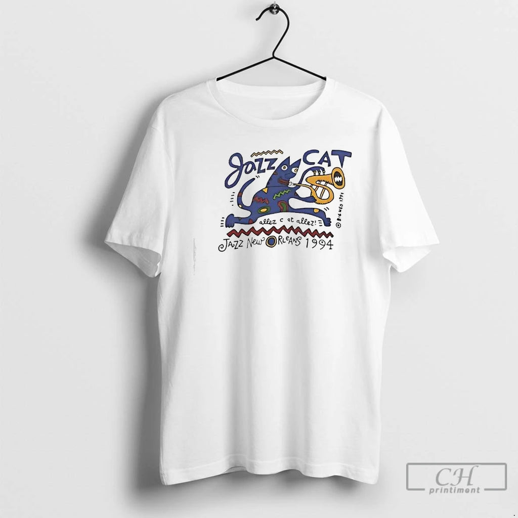 Premium Jazz Cat Graphic Cartoon Cat Playing Saxophone
