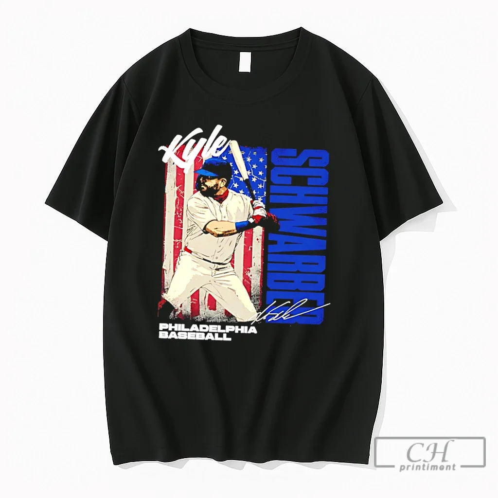 Premium Kyle Schwarber Philadelphia Baseball Usa Flag Signature Tee Unisex , , , Long Sleeve Tee
