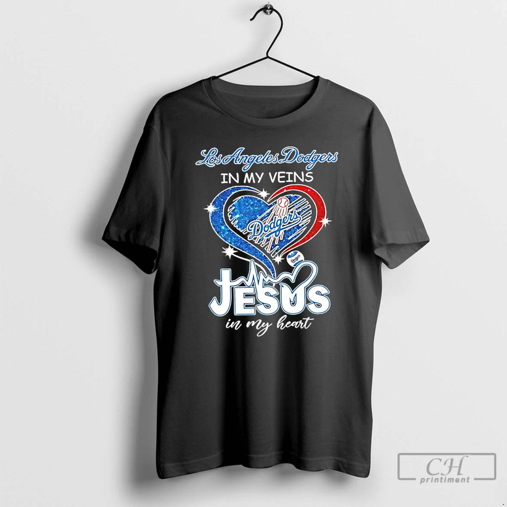 Premium Los Angeles Dodgers In My Veins And Jesus In My Heart Diamond Heart
