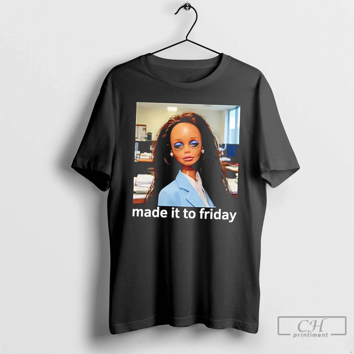 Premium Made It To Friday Tired Doll Face Photo Tee Unisex , , , Long Sleeve Tee