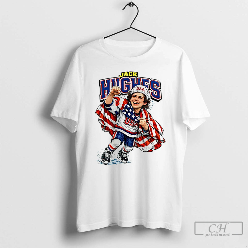 Premium Mens Hockey Usa Golden Goal Jack Hughes Caricature