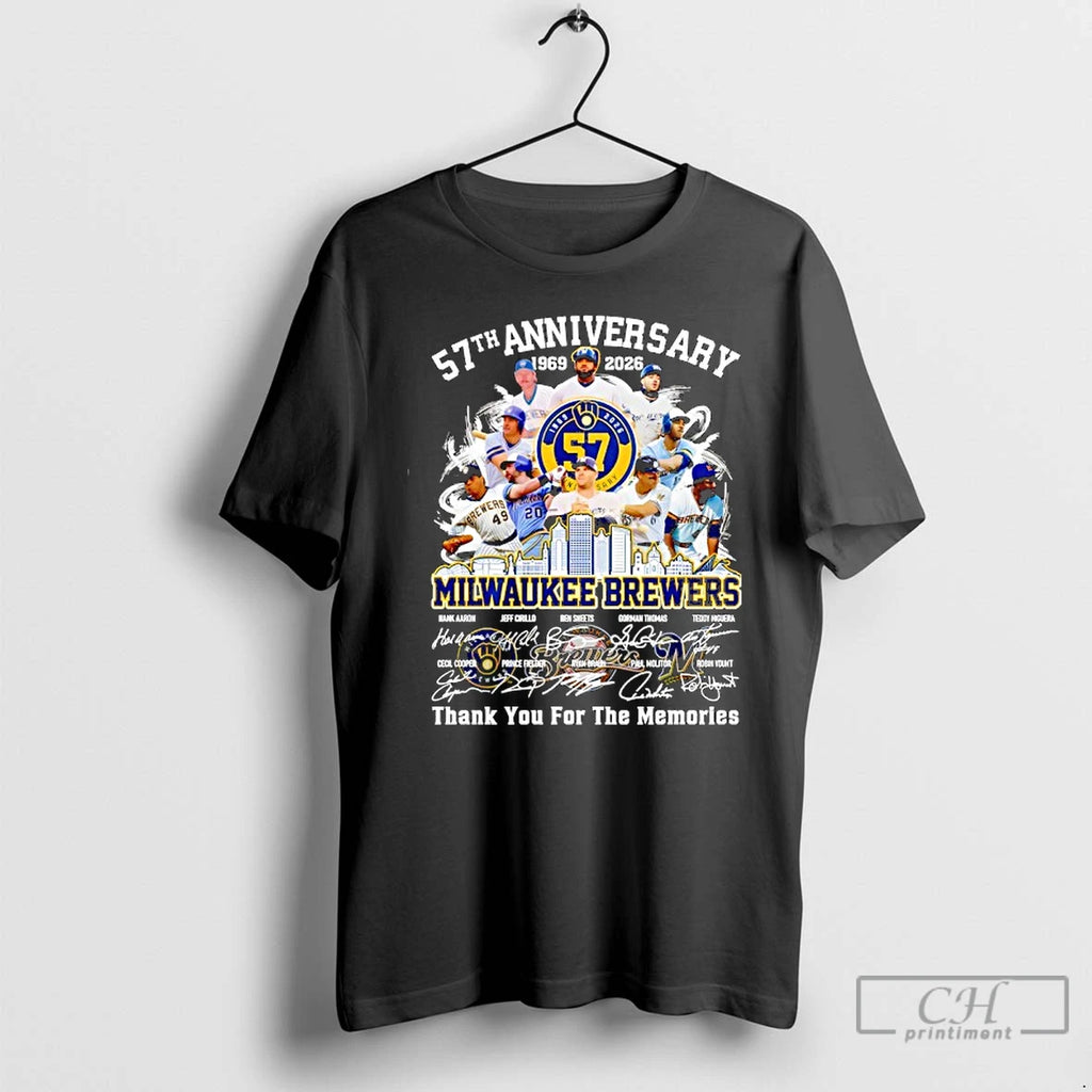 Premium Milwaukee Brewers 57th Anniversary 1969 2026 Players And City Skyline Signature T Shirts Sweater