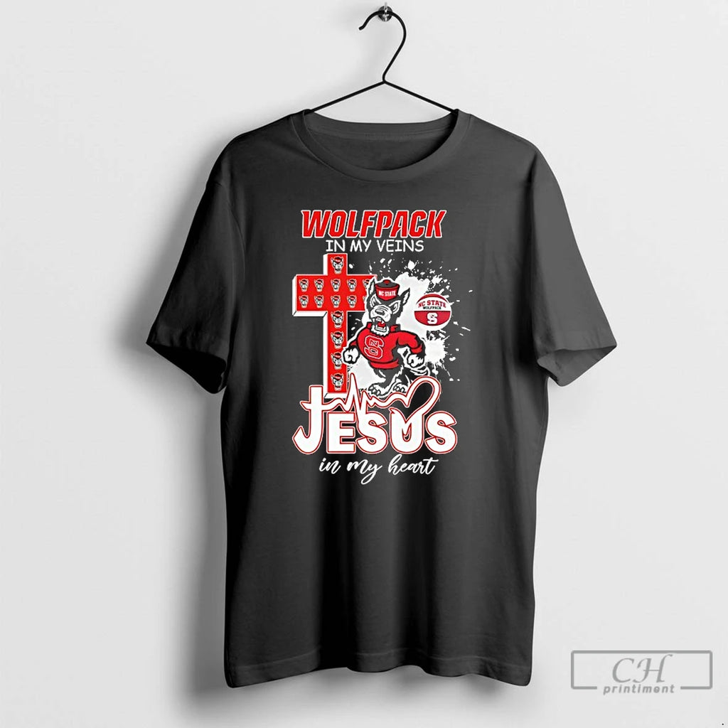Premium Nc State Wolfpack In My Veins Jesus In My Heart Mascot And Cross