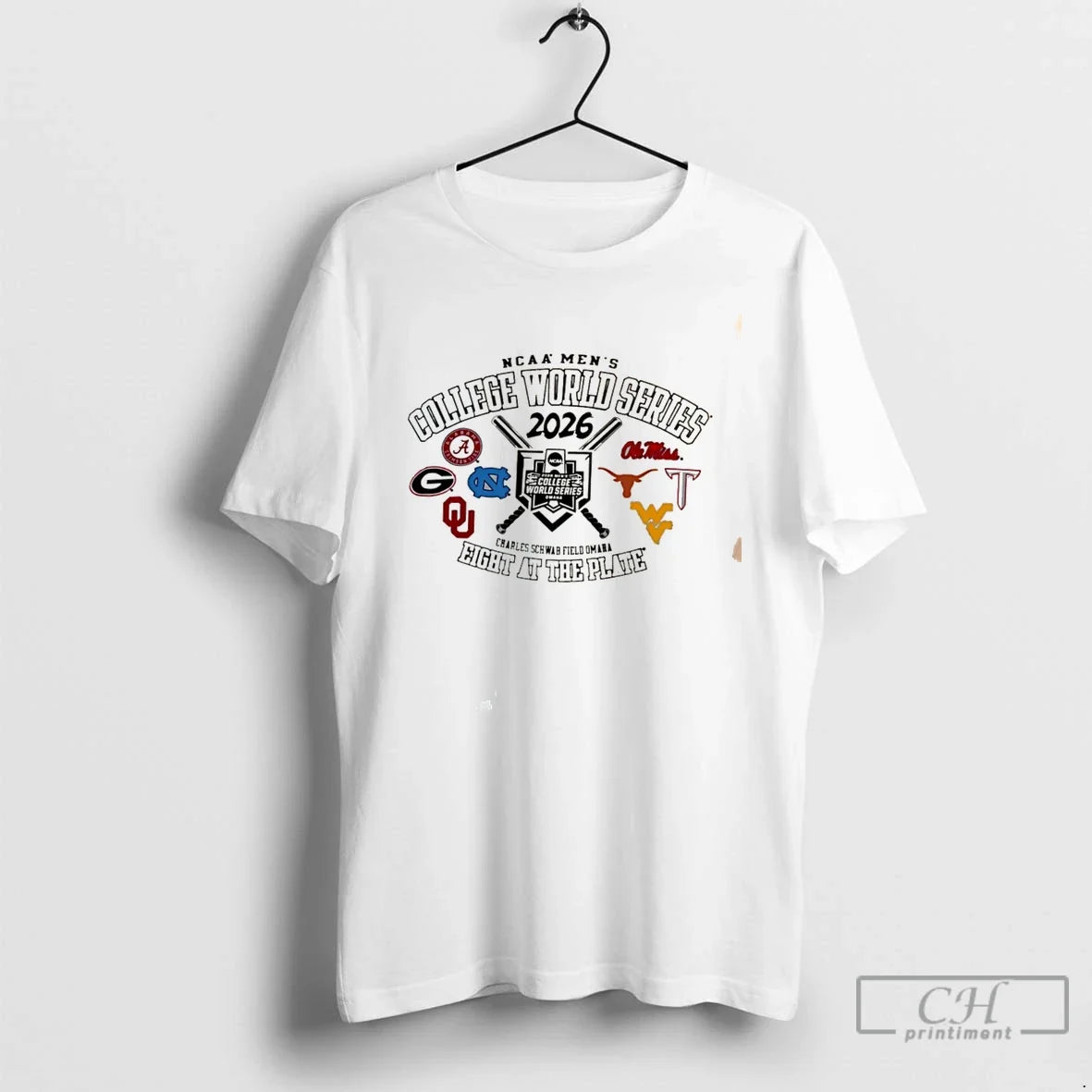 Premium Ncaa Mens College World Series 26 Eight At The Plate Logos Tee T Shirts Unisex , , , Long Sleeve Tee