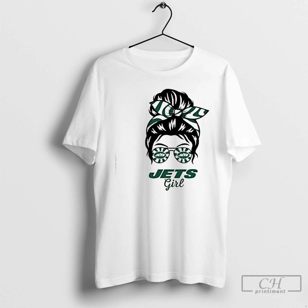 Premium New York Jets Girl Messy Bun Glasses