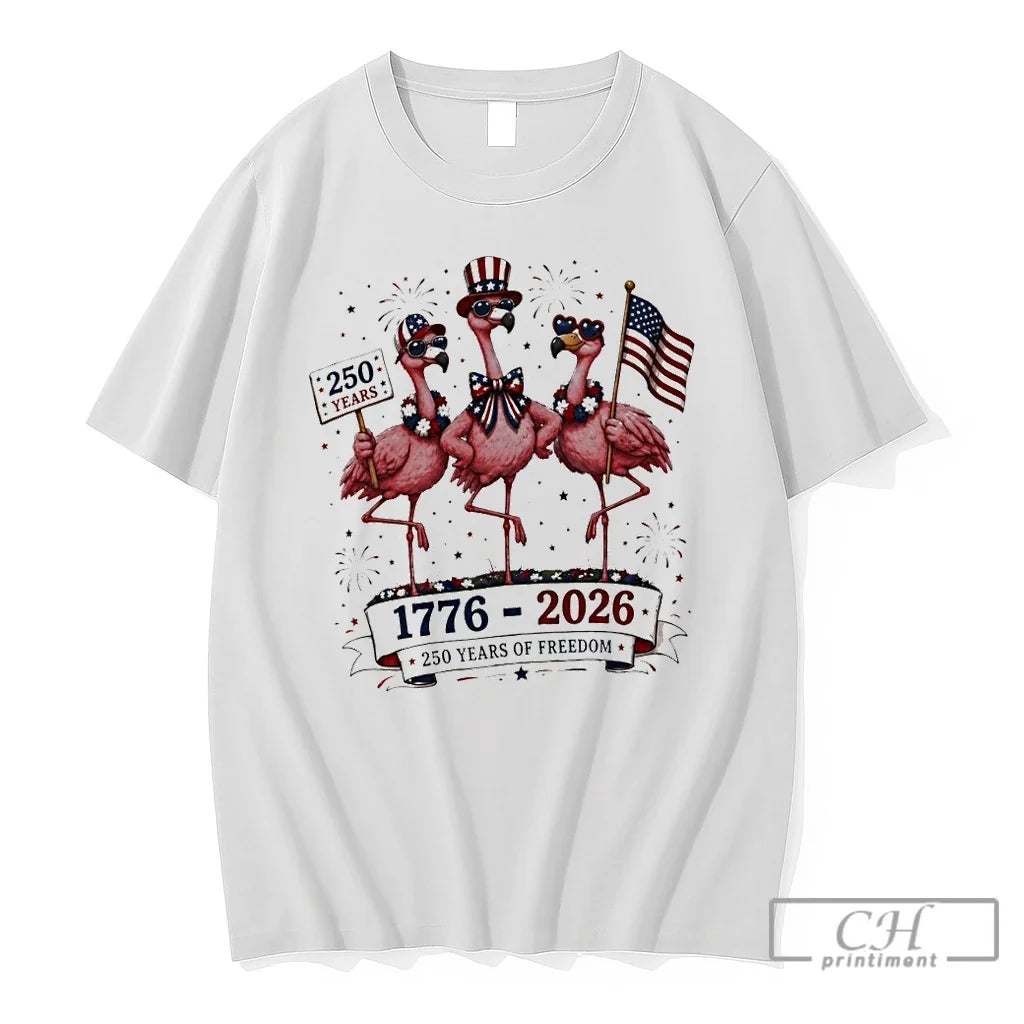 Premium Patriotic Flamingo Trio 250 Years Of Freedom 1776 2026 United States Holiday T Shirts