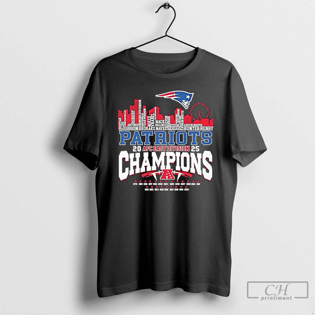 Premium Patriots 2025 Afc East Division Champions Skyline Name Palyers
