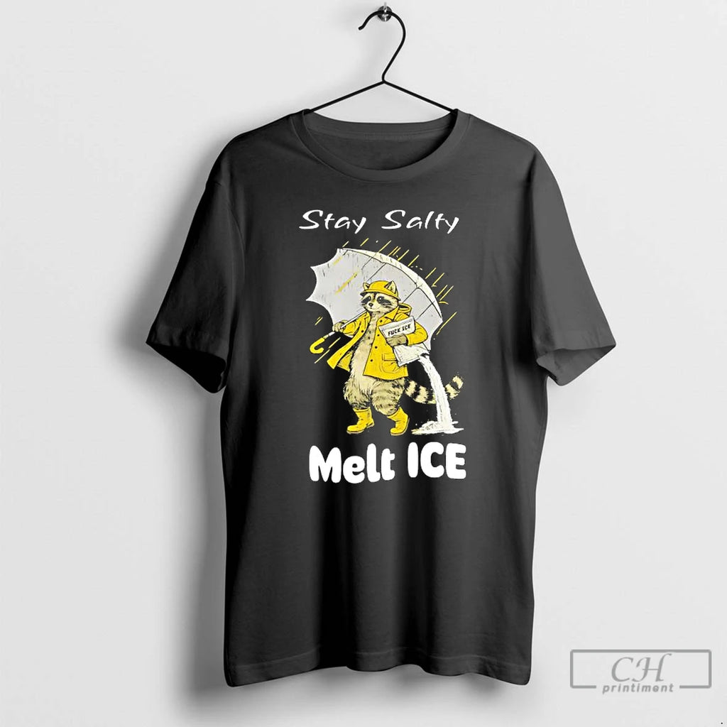 Premium Raccoon In A Yellow Raincoat Stay Salty Melt Ice Anti Ice T Shirts Sweater