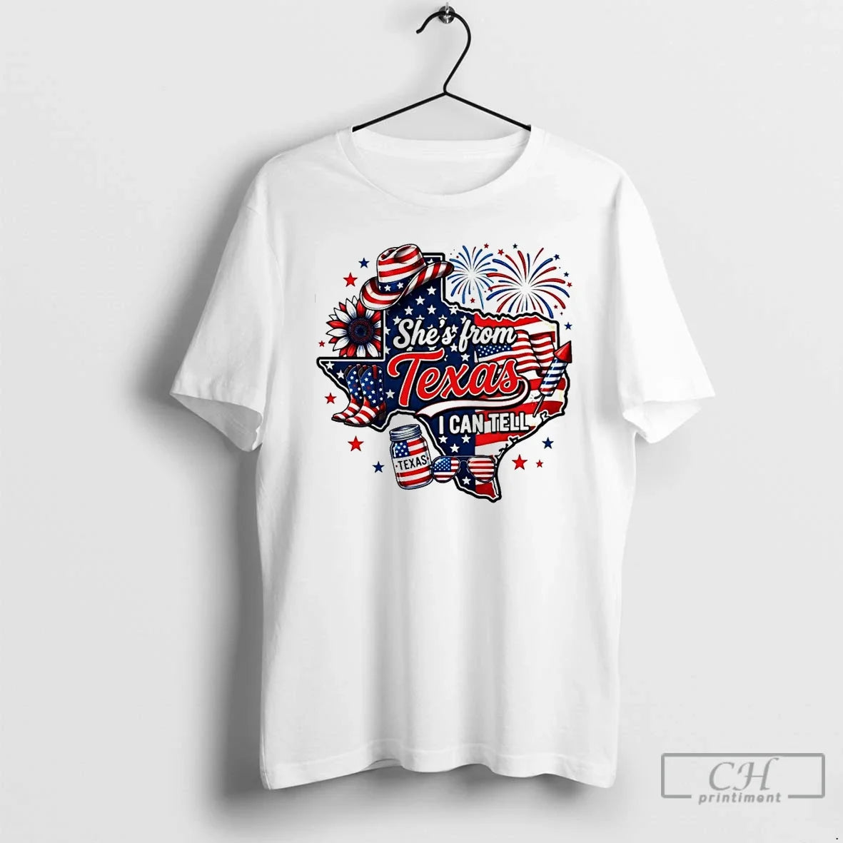 Premium Shes From Texas Map Sunflower Cowboy Firework Flag Sunglasses 4th Of July T Shirts