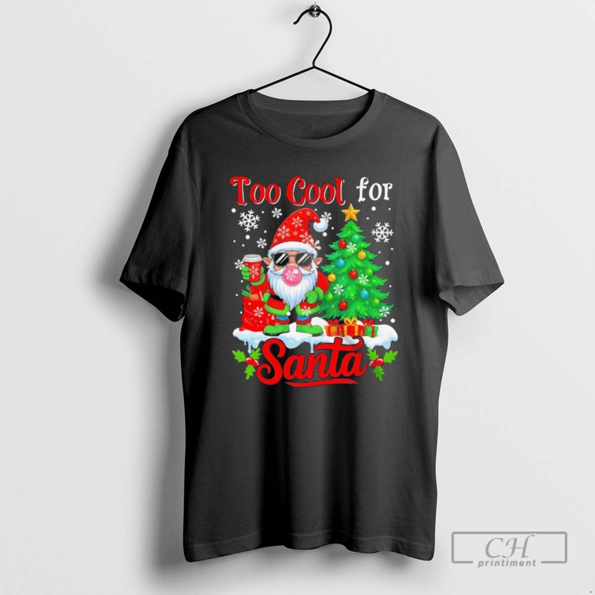 Premium Too Cool For Santa Merry Christmas Gnome Sunglasses Drink Coffee Black Shirt Sweater