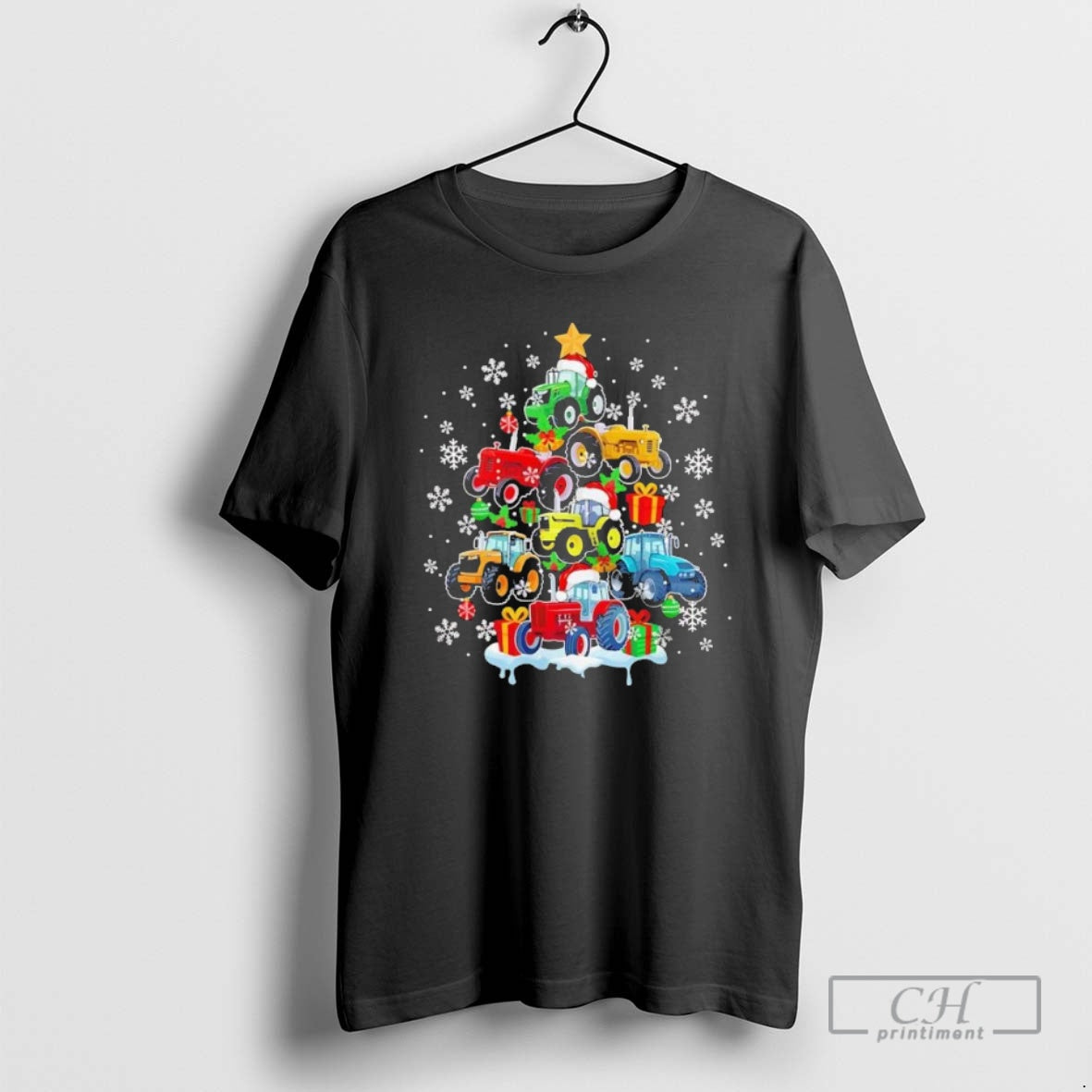 Premium Tractor Santa Christmas Tree Joyful Farmer Black Shirt Sweater
