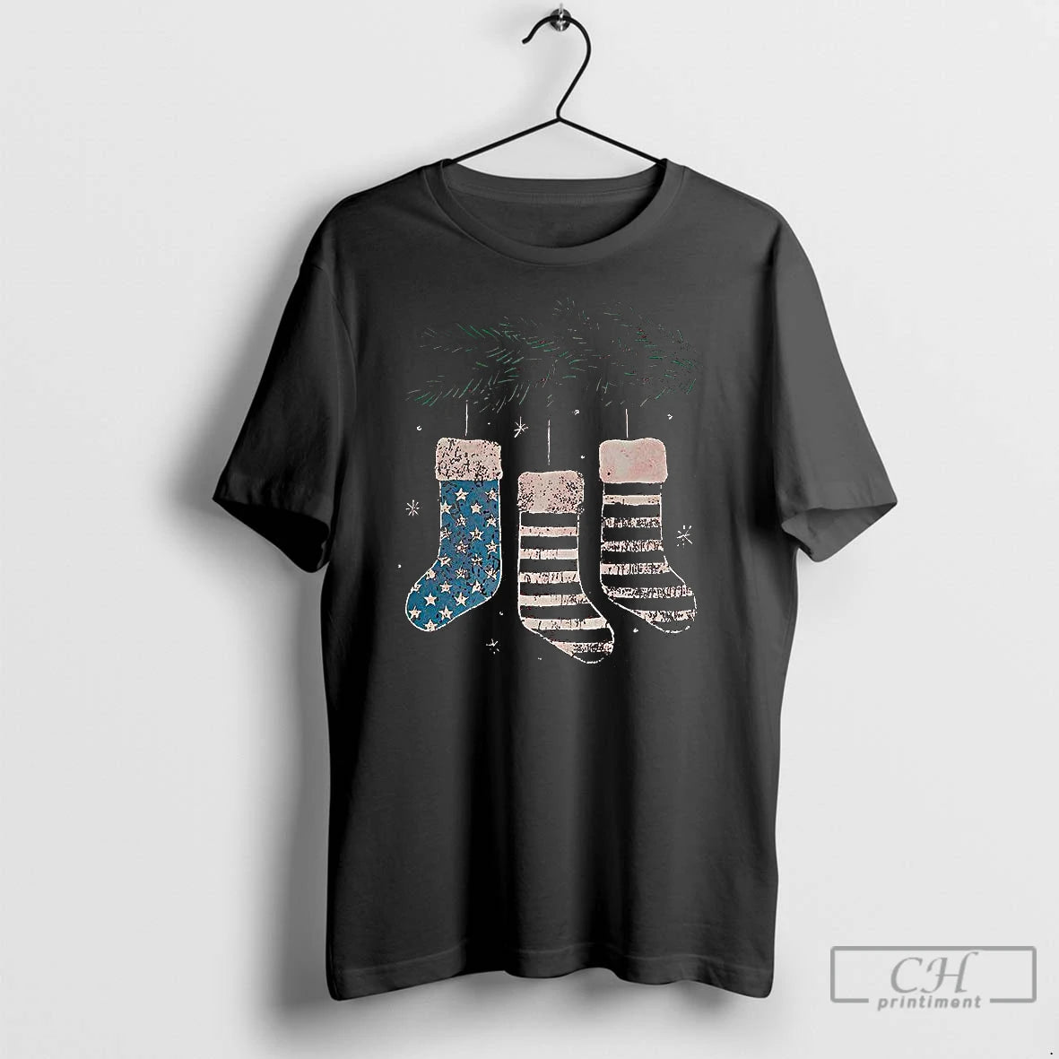 Premium Usa Stockings Hanging On Christmas Branches