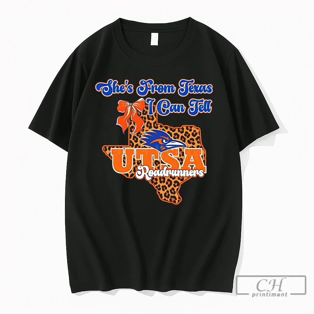Premium Utsa Roadrunners Bow Shes From Texas I Can Tell Texas Map 2026 T Shirts Unisex , , , Long Sleeve Tee