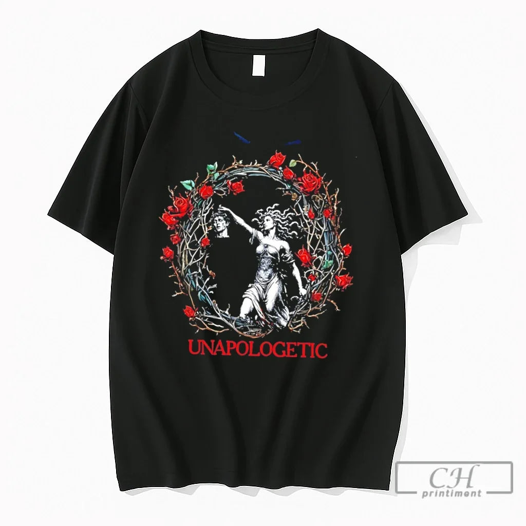 Premium Unapologetic Medusa Illustration Encircled By Red Roses Retro Tee Unisex , , , Long Sleeve Tee