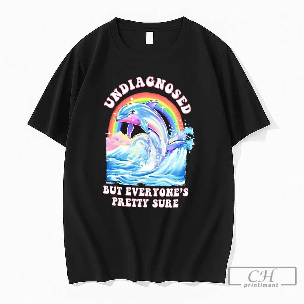 Premium Undiagnosed But Everyones Pretty Sure Coloful Dolphin Retro Tee Unisex , , , Long Sleeve Tee