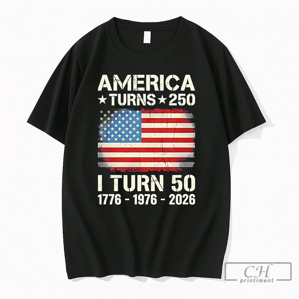 Premium United States 250th Anniversary Birthday America Turns 250 I Turn 50 Flag T Shirts