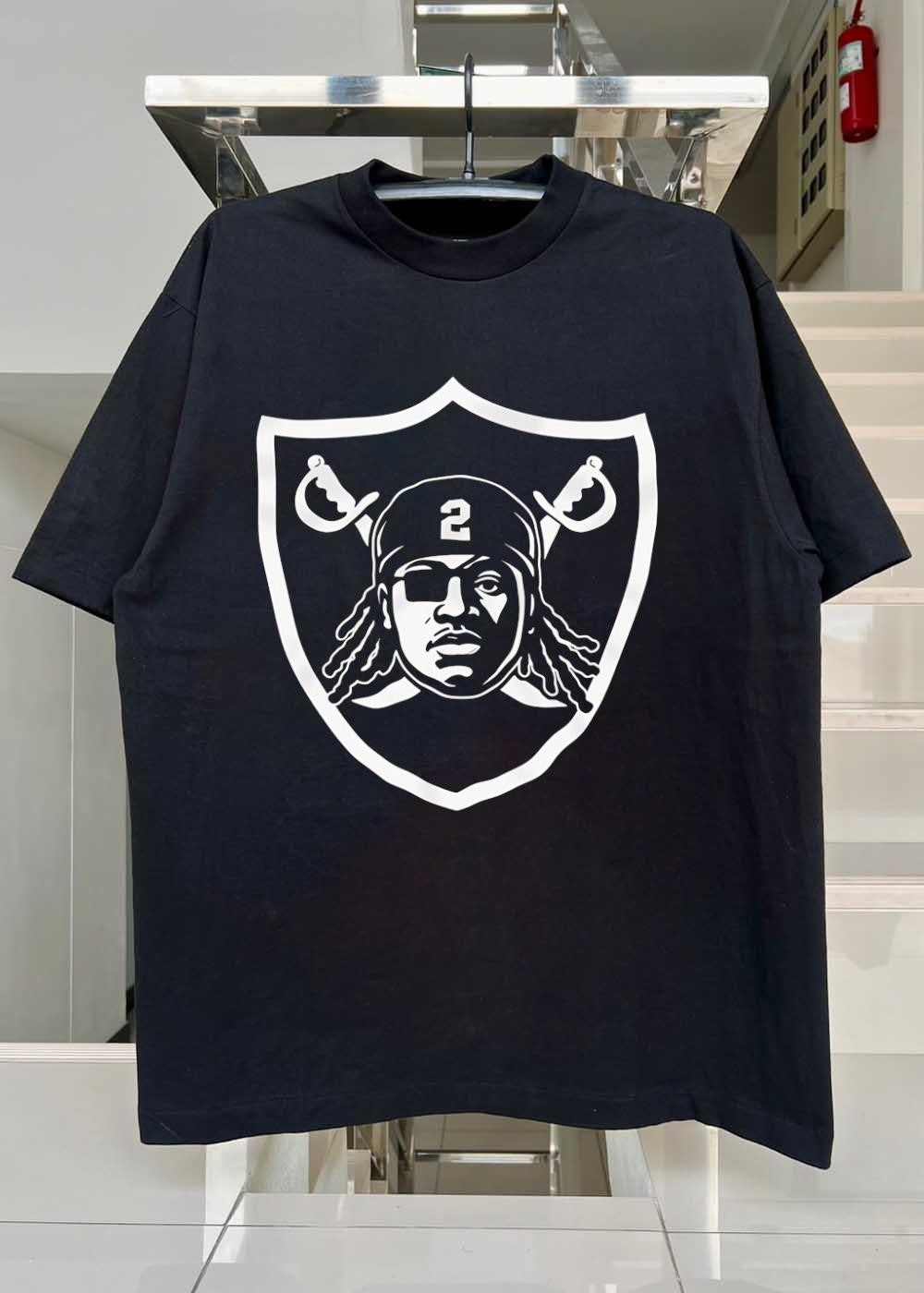 Raiders Custom Logo 2 Football Shield T-Shirt