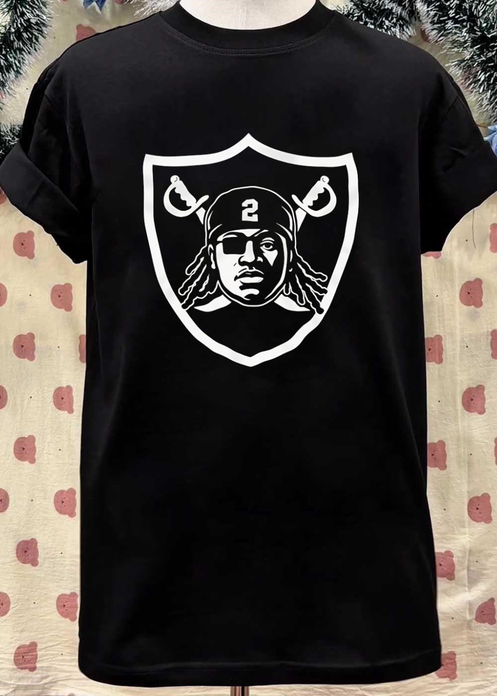 Raiders Custom Logo 2 Football Shield T-Shirt