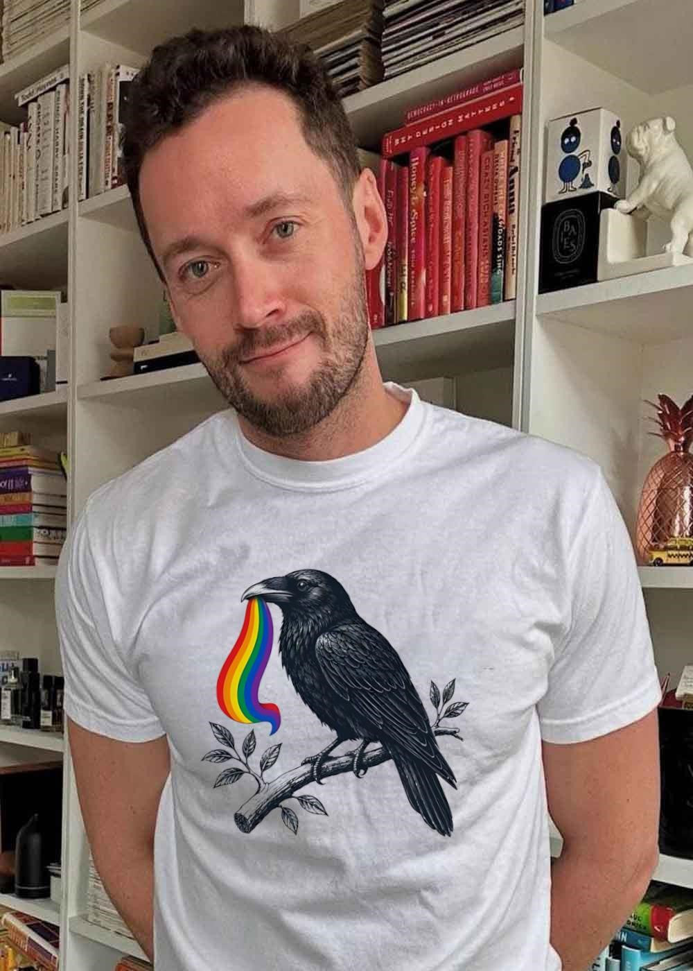 Rainbow Raven Pride Bird Branch T-Shirt