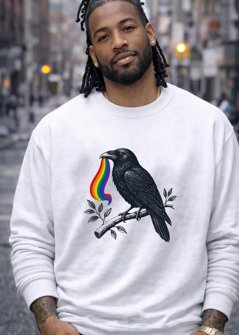 Rainbow Raven Pride Bird Branch T-Shirt