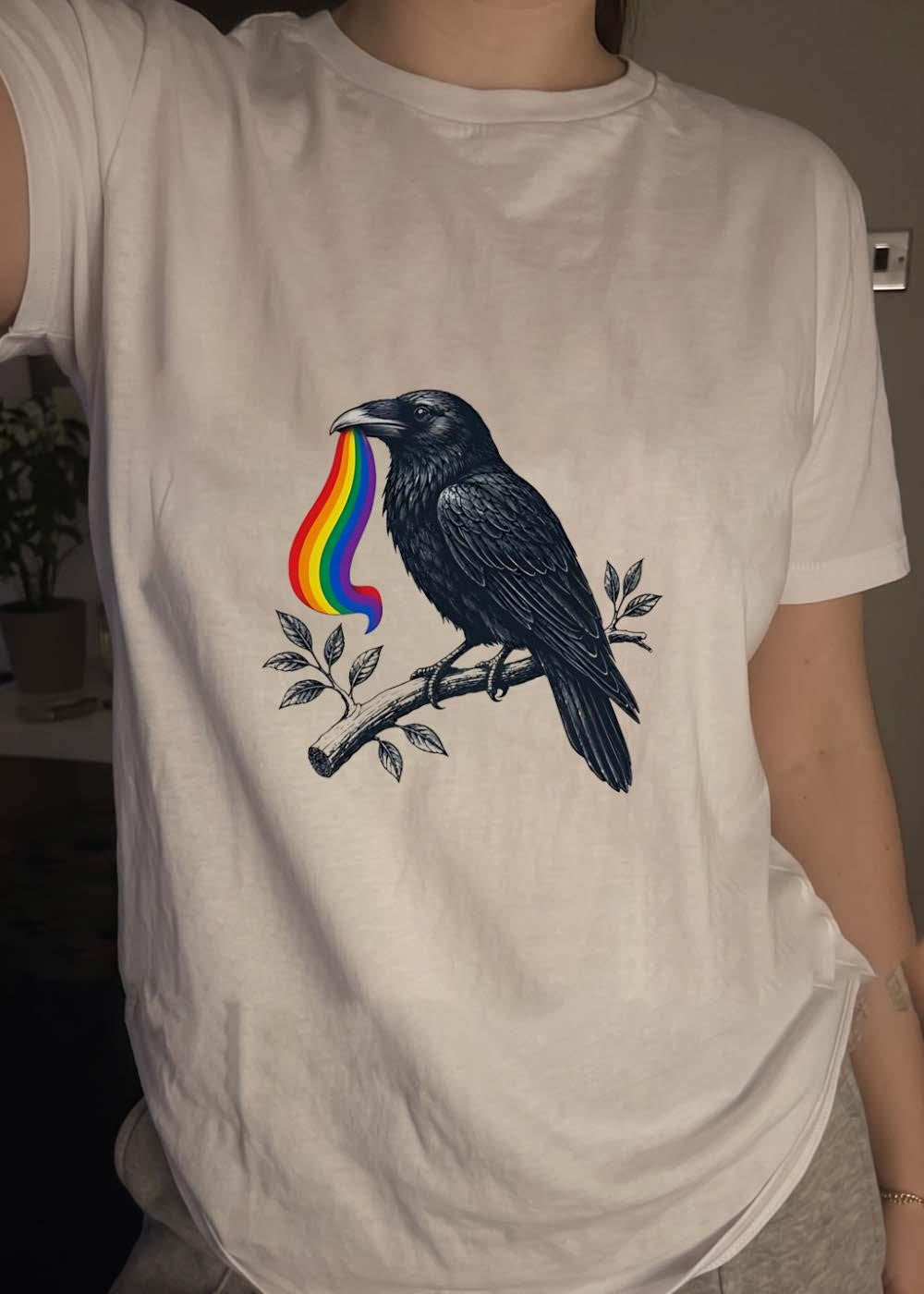 Rainbow Raven Pride Bird Branch T-Shirt
