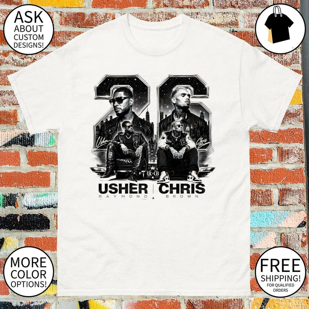 Raymond Brown Usher and Chris Brown R and B Music signatures vintage shirt