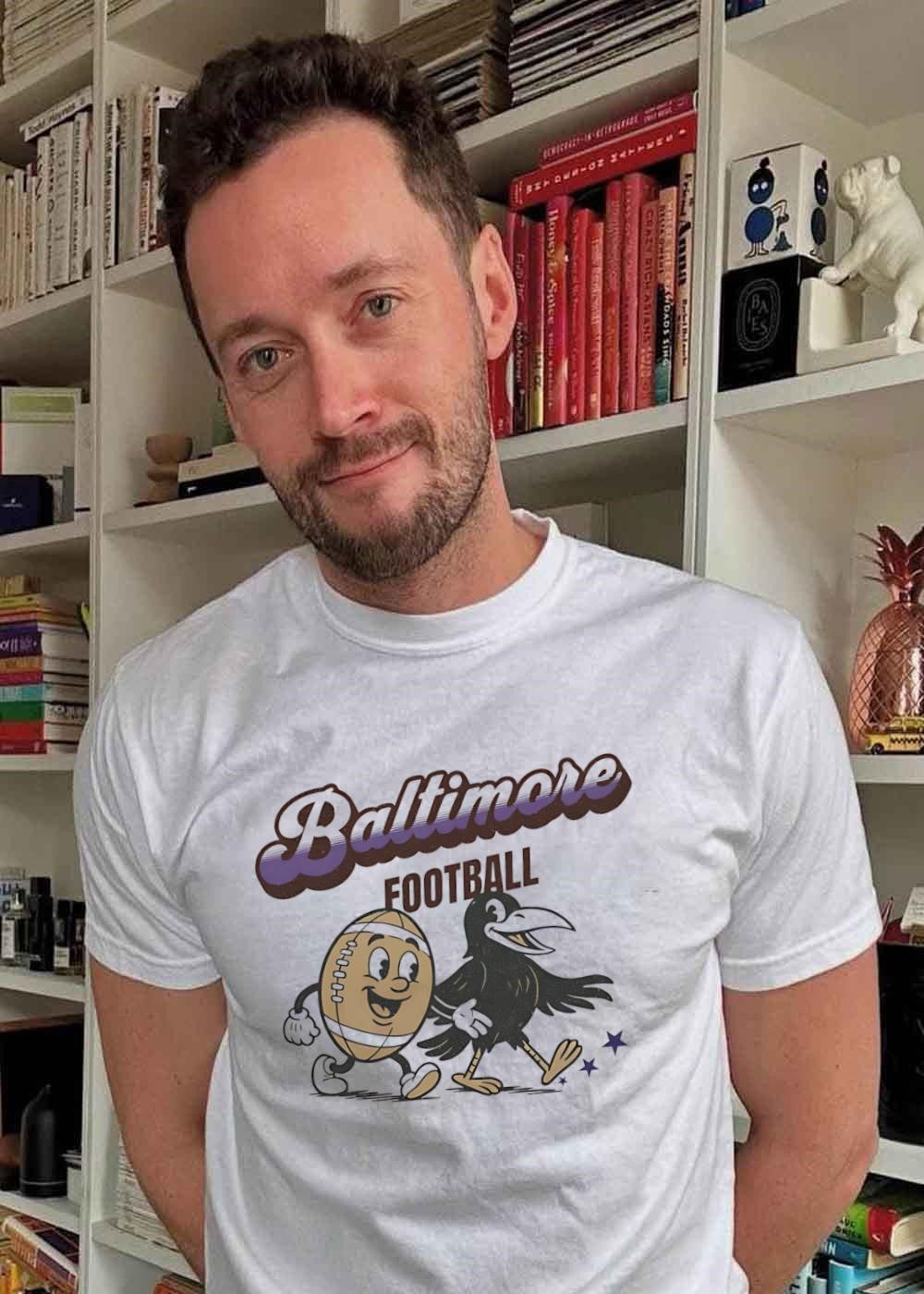 Retro Football Apparel Baltimore Raven Mascot Walking Art Team Shirt