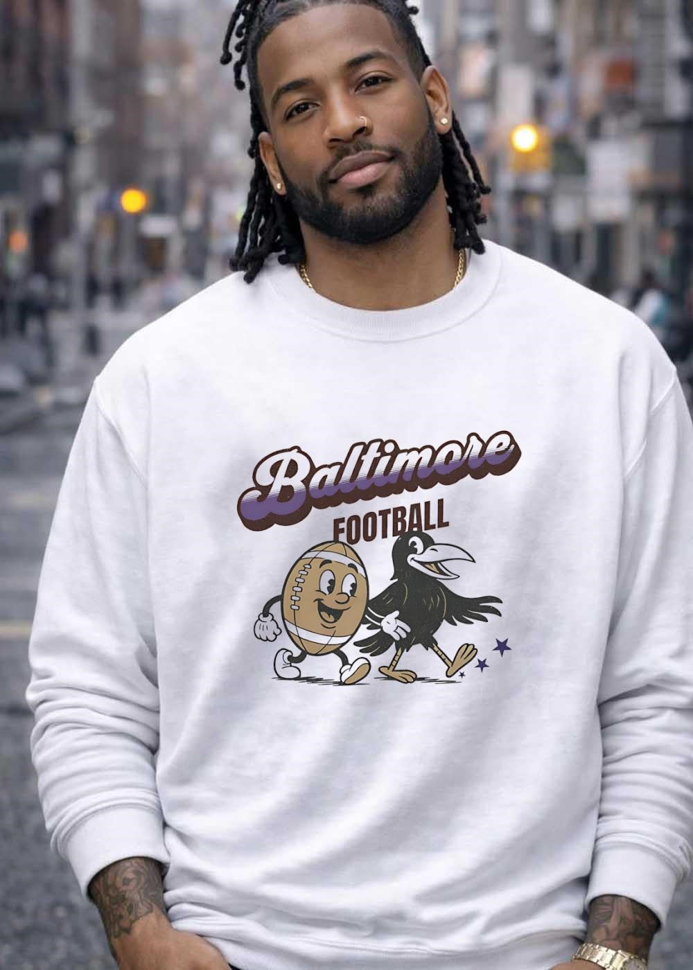 Retro Football Apparel Baltimore Raven Mascot Walking Art Team Shirt