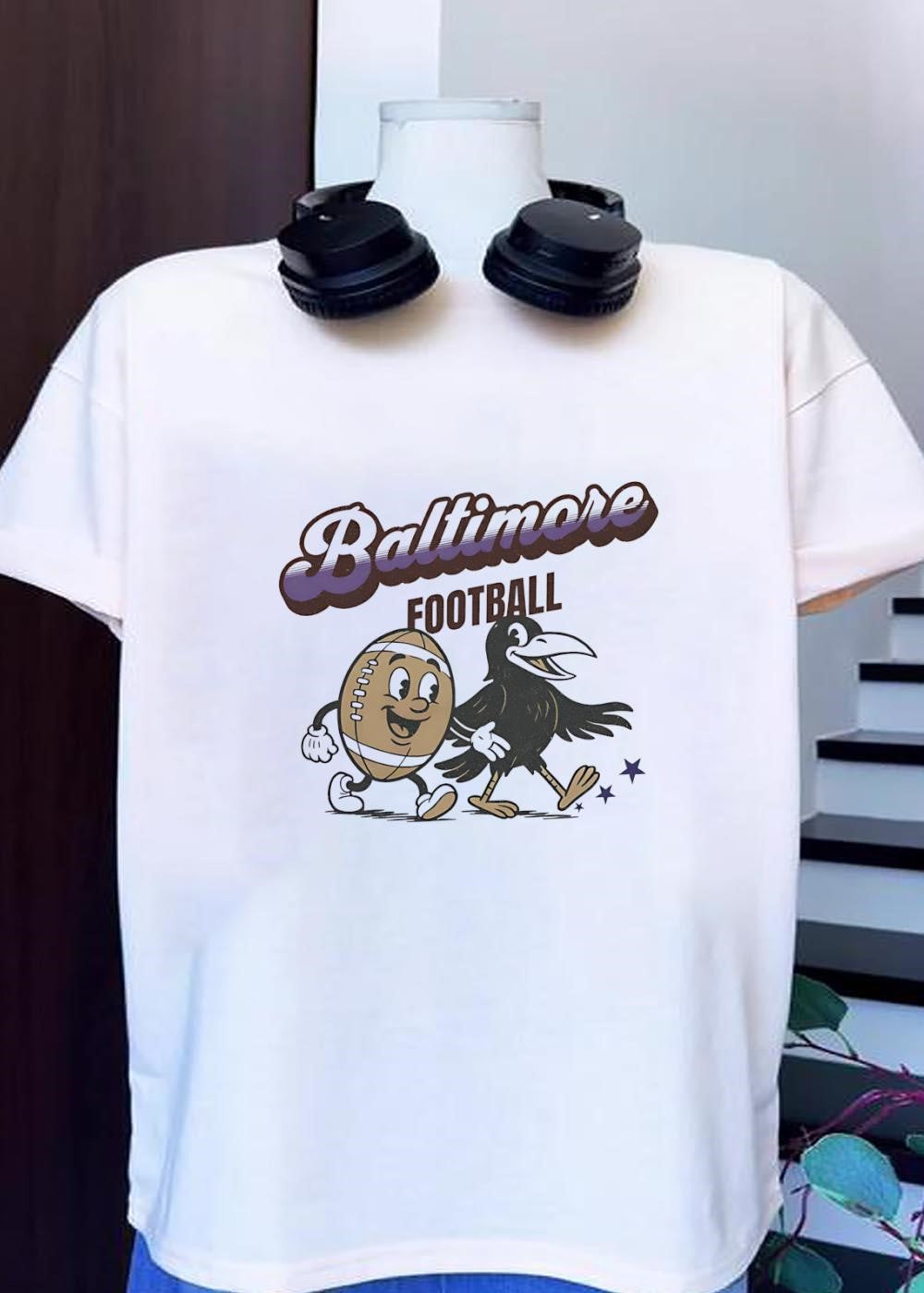 Retro Football Apparel Baltimore Raven Mascot Walking Art Team Shirt