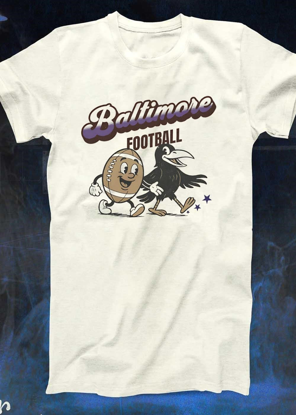 Retro Football Apparel Baltimore Raven Mascot Walking Art Team Shirt