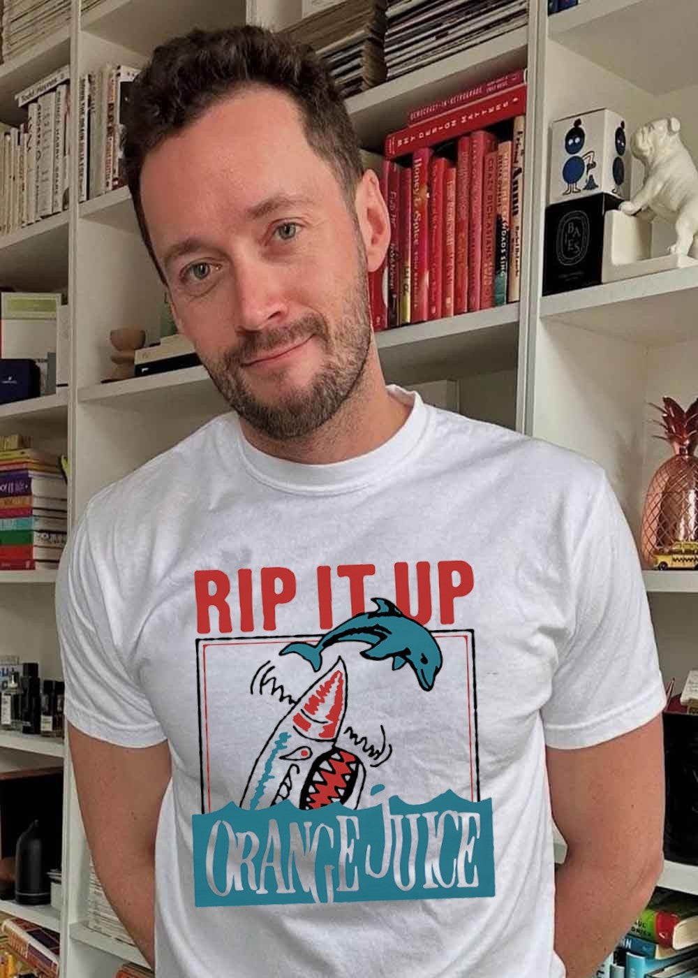 Rip It Up Orange Juice Dolphin Shark Retro Surf T-Shirt