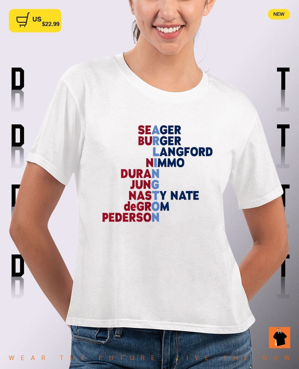 Seager Burger Langford Nimmo Duran Texas Rangers Baseball Arlington Names ’26 shirt