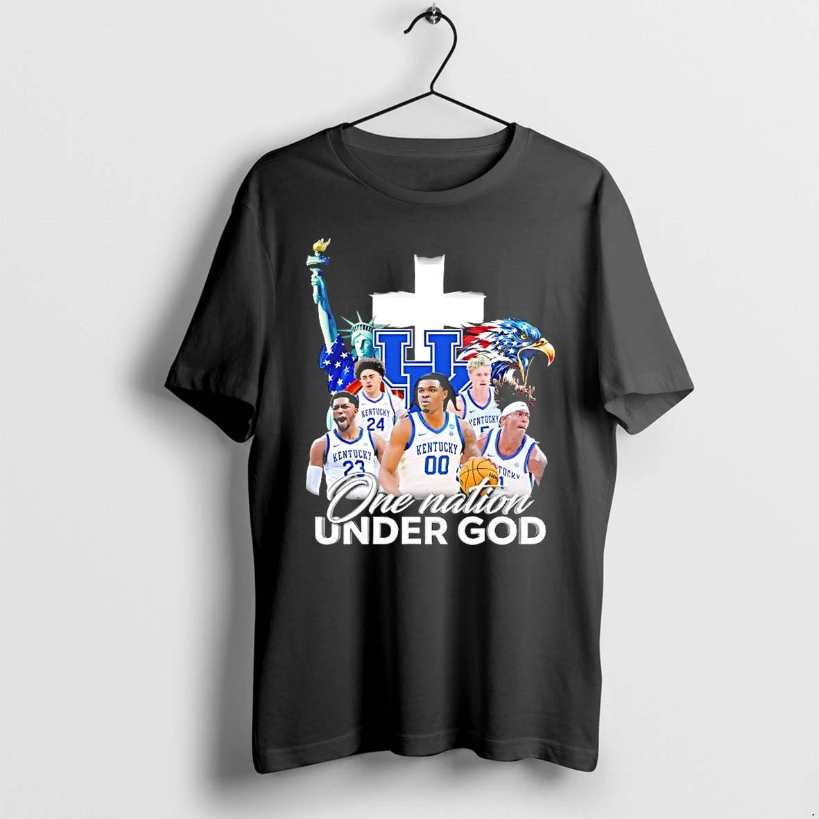 Statue Of Liberty Eagle And Kentucky Wildcats Players One Nation Under God Tshirts Sweater