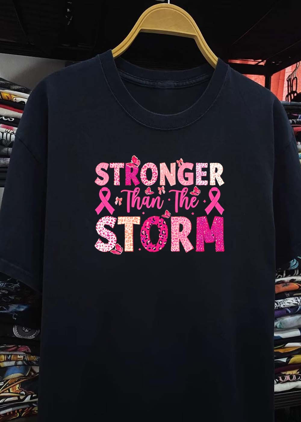 Stronger Than The Storm Pink Ribbon Awareness Butterfly T-Shirt