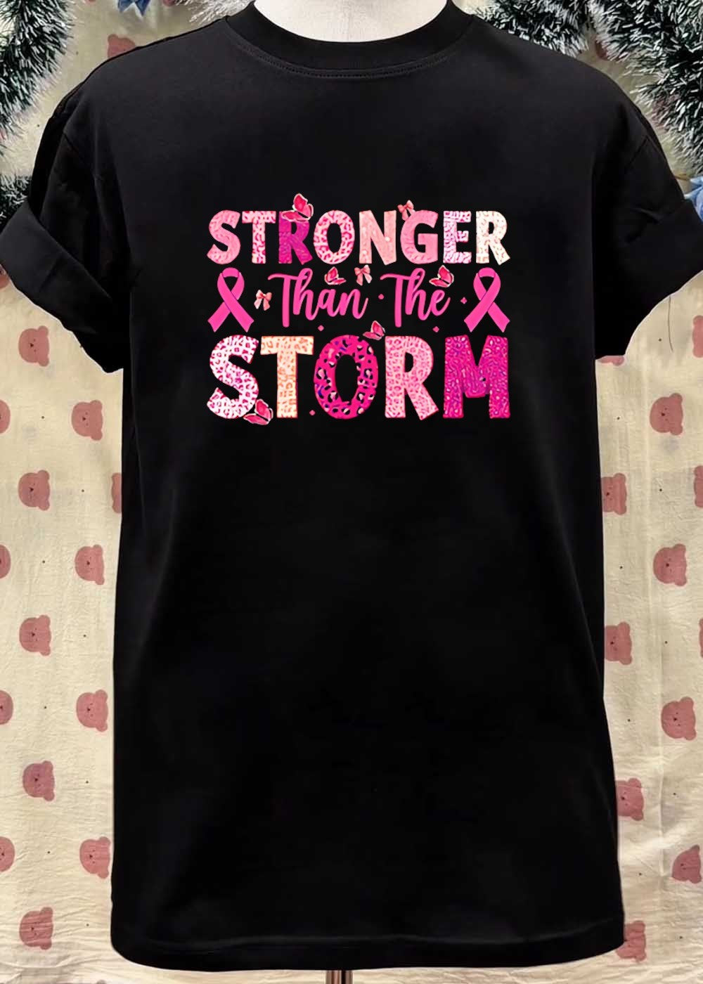 Stronger Than The Storm Pink Ribbon Awareness Butterfly T-Shirt